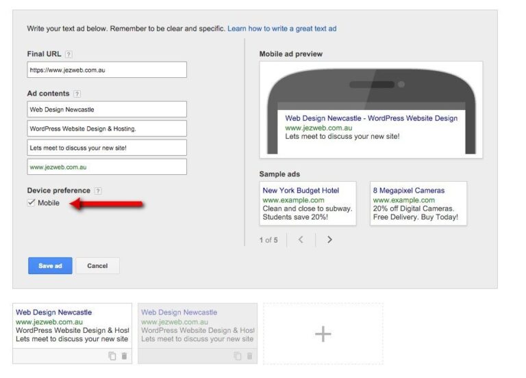 28 Campaign Management – Google AdWords Tick Device preference Mobile